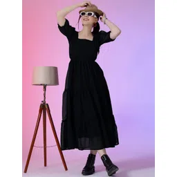 Krunal Raiyani Georgette Tiered Fit & Flare Midi Dress-picture-37