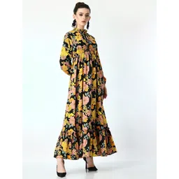 krunal raiyani Krunal RaiyaniWomen Floral Printed Tie-Up Neck Regular Sleeve Fit & Flare Maxi Dress-picture-29