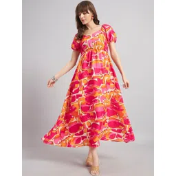 Krunal Raiyani Print Puff Sleeve Crepe Fit & Flare Maxi Dress-picture-26