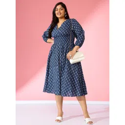 Krunal Raiyani Printed Puff Sleeve Fit & Flare Midi Dress-picture-12