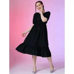 Krunal Raiyani Puff Sleeve Applique Fit & Flare Dress-picture-33