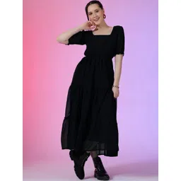 Krunal Raiyani Puff Sleeve Applique Georgette Fit & Flare Maxi Dress-picture-41