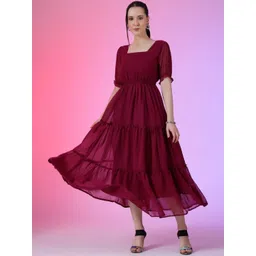 Krunal Raiyani Puff Sleeve Applique Georgette Fit & Flare Maxi Dress-picture-10