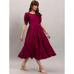 Krunal Raiyani Puff Sleeve Crepe Fit & Flare Midi Dress-picture-31