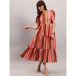 Krunal Raiyani Striped Puff Sleeve Crepe A-Line Midi Dress-picture-25