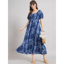 Krunal Raiyani Tie and Dye Dyed Puff Sleeve Crepe Fit & Flare Midi Dress-picture-10