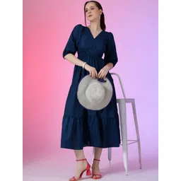 Krunal Raiyani Tiered V-Neck Fit & Flare Midi Dress-picture-13