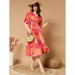 Krunal Raiyani Women Abstract Print Flared Sleeves Fit & Flare Midi Dress-picture-32