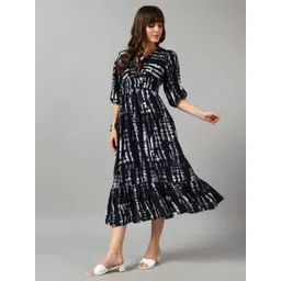 Krunal Raiyani Women Abstract Printed Puff Sleeve V-Neck Tiered Fit & Flare Midi Dress-picture-11