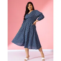 Krunal Raiyani Women Ethnic Motifs Printed V-Neck Midi Fit & Flare Dress-picture-10