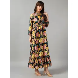 Krunal Raiyani Women Floral Printed Tie-Up Neck Fit & Flare Maxi Dress-picture-20