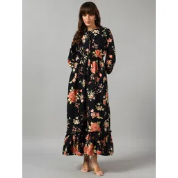 Krunal Raiyani Women Floral Printed Tie-Up Neck Puff Sleeve Tiered Maxi Dress-picture-13