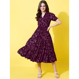 Krunal Raiyani Women Geometric Printed Mandarin Collar Fit And Flare Dress-picture-24