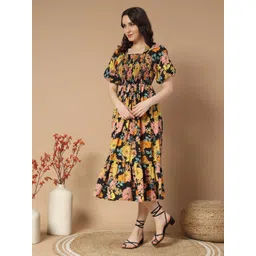 Krunal Raiyani Women Print Puff Sleeve Fit & Flare Dress-picture-11