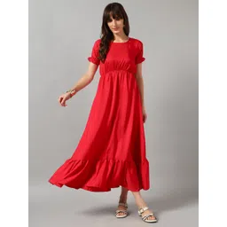 Krunal Raiyani Women Solid Round Neck Flared Fit and Flare Dress-picture-34