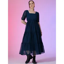 Krunal Raiyani Women Square Neck Puff Sleeve Fit & Flare Midi Dress-picture-26