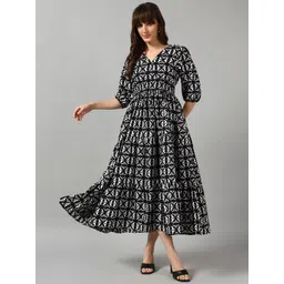 Krunal Raiyani Women V-Neck Abstract Print Fit & Flare Dress-picture-23