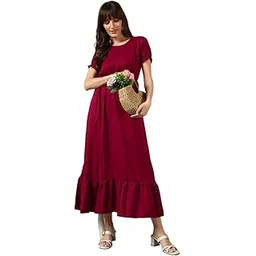 krunal raiyani Women's Floral Solid Maxi Gown | Round Neck, Puff Sleeves, A-Line Long Gown for Casual, Party 209(13)-picture-44