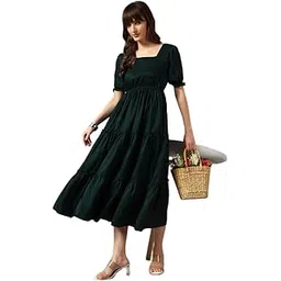 krunal raiyani Women's Floral Solid Maxi Gown | Square Neck, 3/4 Sleeves, A-Line Long Gown for Casual, Party 233(16)-picture-50