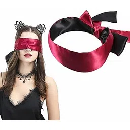 krurotza Silk Sleep Mask, Light Soft Satin Sleeping Mask, Women-Men Sleep Eye Mask Blindfold For Side Sleepers, Eye Cover For Sleep- 45 Inch Long (Red & Black - F)-picture-18