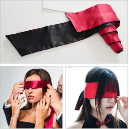 krurotza Silk Sleep Mask, Light Soft Satin Sleeping Mask, Women-Men Sleep Eye Mask Blindfold For Side Sleepers, Eye Cover For Sleep- 45 Inch Long (Red & Black - F) image 2