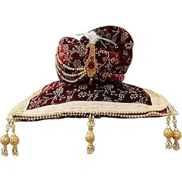 krypmax Mens Rose Flower Printed Velvet Traditional Ethnic Safa/Turban/Pagdi/Pagri & Shawl (Maroon Color, Turban Size: 22 to 22.5 Inch)-picture-54