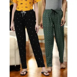 Kryptic Black & Black Cotton Relaxed Fit Printed Lounge Pant - Pack of 2-picture-34