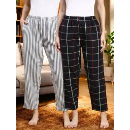 Kryptic Black & Blue Cotton Relaxed Fit Printed Lounge Pants - Pack of 2-picture-36