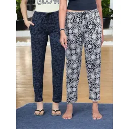Kryptic Black & Blue Cotton Relaxed Fit Printed Lounge Pants - Pack of 2-picture-34