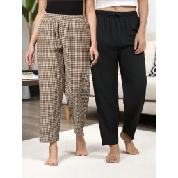 Kryptic Black & Brown Cotton Relaxed Fit Printed Lounge Pants - Pack of 2-picture-40