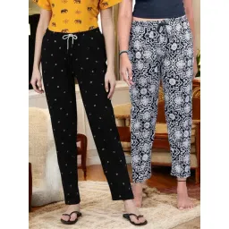 Kryptic Black & Charcoal Cotton Relaxed Fit Printed Lounge Pant - Pack of 2-picture-13