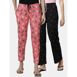 Kryptic Black & Coral Printed Pyjamas (Pack Of 2)-picture-29