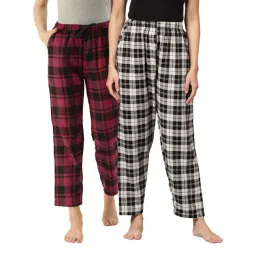Kryptic Black & Maroon Cotton Checks Lounge Pants (Pack Of 2)-picture-17