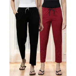 Kryptic Black & Maroon Cotton Regular Fit Lounge Pants - Pack of 2-picture-21