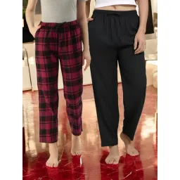 Kryptic Black & Maroon Cotton Relaxed Fit Printed Lounge Pants - Pack of 2-picture-11