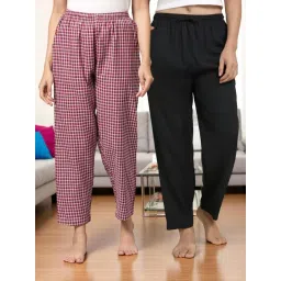Kryptic Black & Maroon Cotton Relaxed Fit Printed Lounge Pants - Pack of 2-picture-19