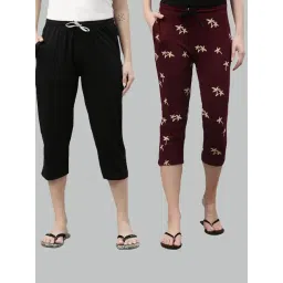 Kryptic Black & Maroon Printed Capris - Pack of 2-picture-36