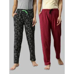 Kryptic Black & Maroon Printed Pure Cotton Elasticated Waist Band Regular Fit Pyjamas - Pack of 2-picture-23