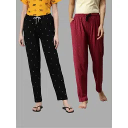Kryptic Black & Maroon Printed Pure Cotton Elasticated Waist Band Regular Fit Pyjamas - Pack of 2-picture-21