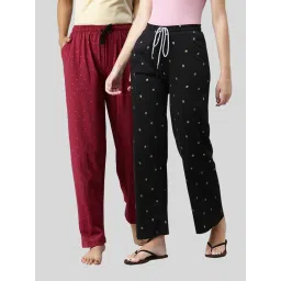 Kryptic Black & Maroon Printed Pyjamas (Pack Of 2) image 1