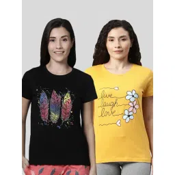 Kryptic Black & Mustard Cotton T-Shirt - Pack of 2-image-29