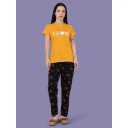 Kryptic Black & Mustard Relaxed Fit Printed Night Suit-image-44