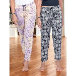 Kryptic Black & Purple Cotton Relaxed Fit Printed Lounge Pants - Pack of 2-picture-44