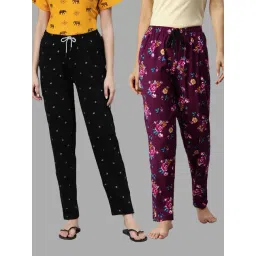 Kryptic Black & Purple Printed Pure Cotton Elasticated Waist Band Regular Fit Pyjamas - Pack of 2-picture-16