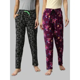 Kryptic Black & Purple Printed Pure Cotton Elasticated Waist Band Regular Fit Pyjamas - Pack of 2-picture-19