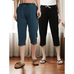Kryptic Black & Teal Blue Solid Capris - Pack Of 2-picture-34