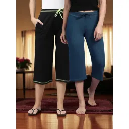 Kryptic Black & Teal Blue Solid Capris - Pack Of 2-picture-35