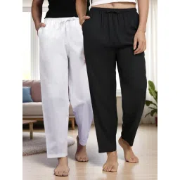 Kryptic Black & White Cotton Relaxed Fit Printed Lounge Pants - Pack of 2-picture-42
