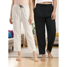Kryptic Black & White Cotton Relaxed Fit Printed Lounge Pants - Pack of 2-picture-17