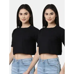 Kryptic Black Cotton Relaxed Fit Crop T-Shirt (Pack Of 2)-picture-29